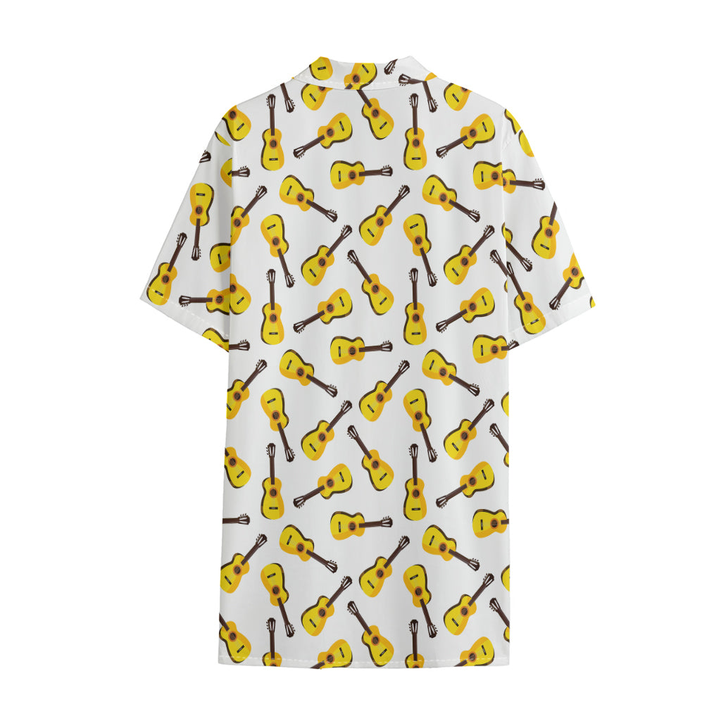 Acoustic Guitar Pattern Print Cotton Hawaiian Shirt