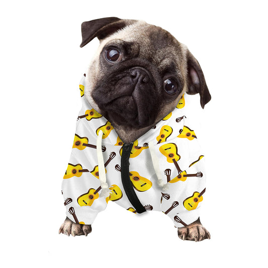 Acoustic Guitar Pattern Print Dog Zip Up Hoodie