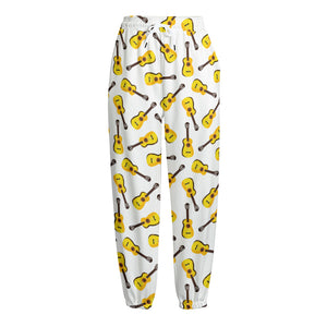 Acoustic Guitar Pattern Print Fleece Lined Knit Pants