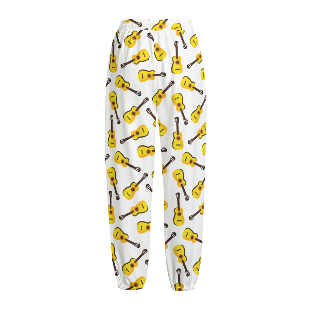 Acoustic Guitar Pattern Print Fleece Lined Knit Pants