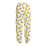 Acoustic Guitar Pattern Print Fleece Lined Knit Pants