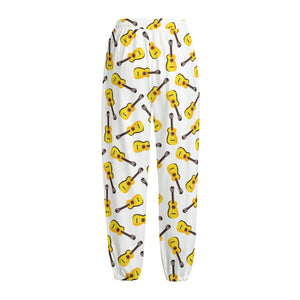 Acoustic Guitar Pattern Print Fleece Lined Knit Pants