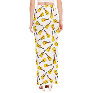 Acoustic Guitar Pattern Print High Slit Maxi Skirt