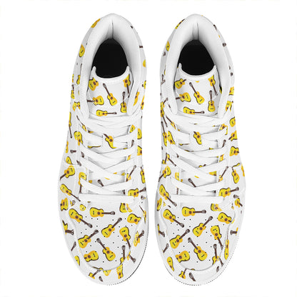 Acoustic Guitar Pattern Print High Top Leather Sneakers