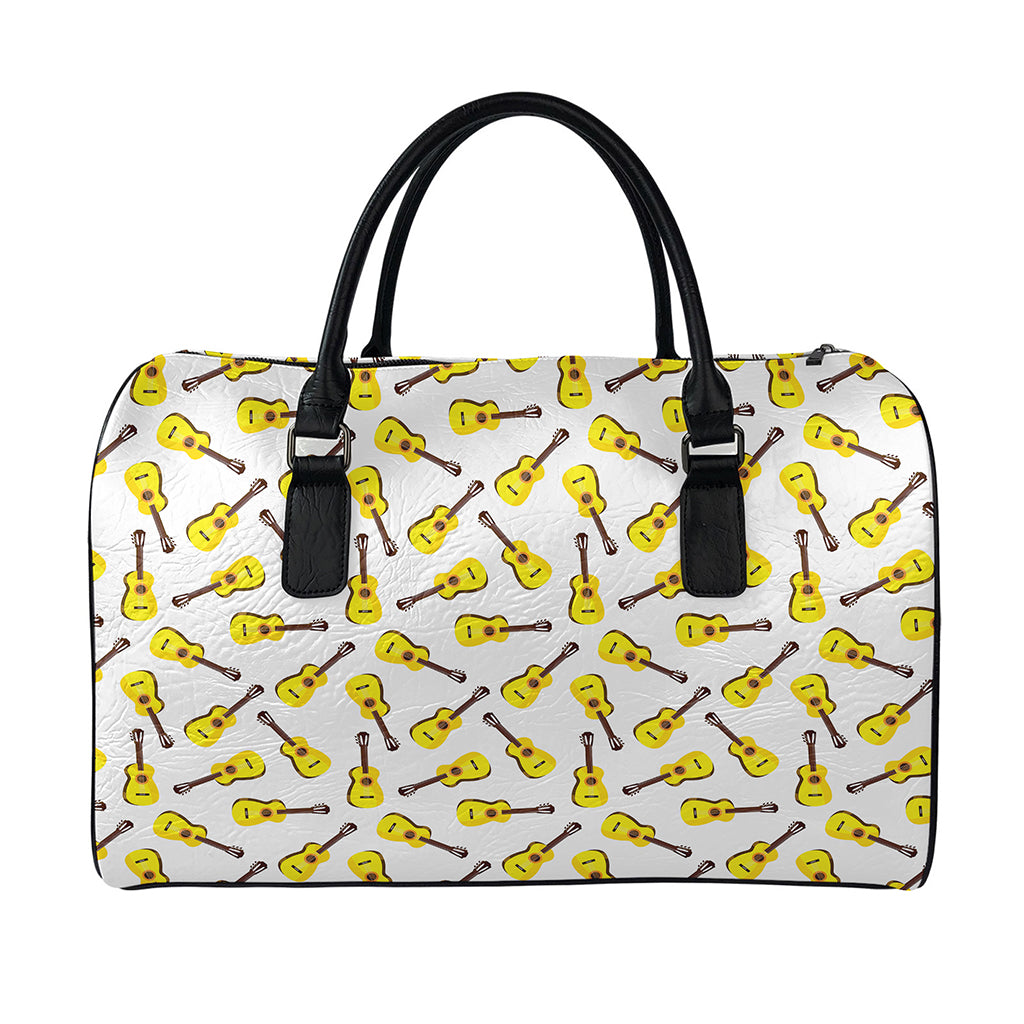 Acoustic Guitar Pattern Print Leather Duffle Bag