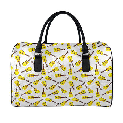 Acoustic Guitar Pattern Print Leather Duffle Bag