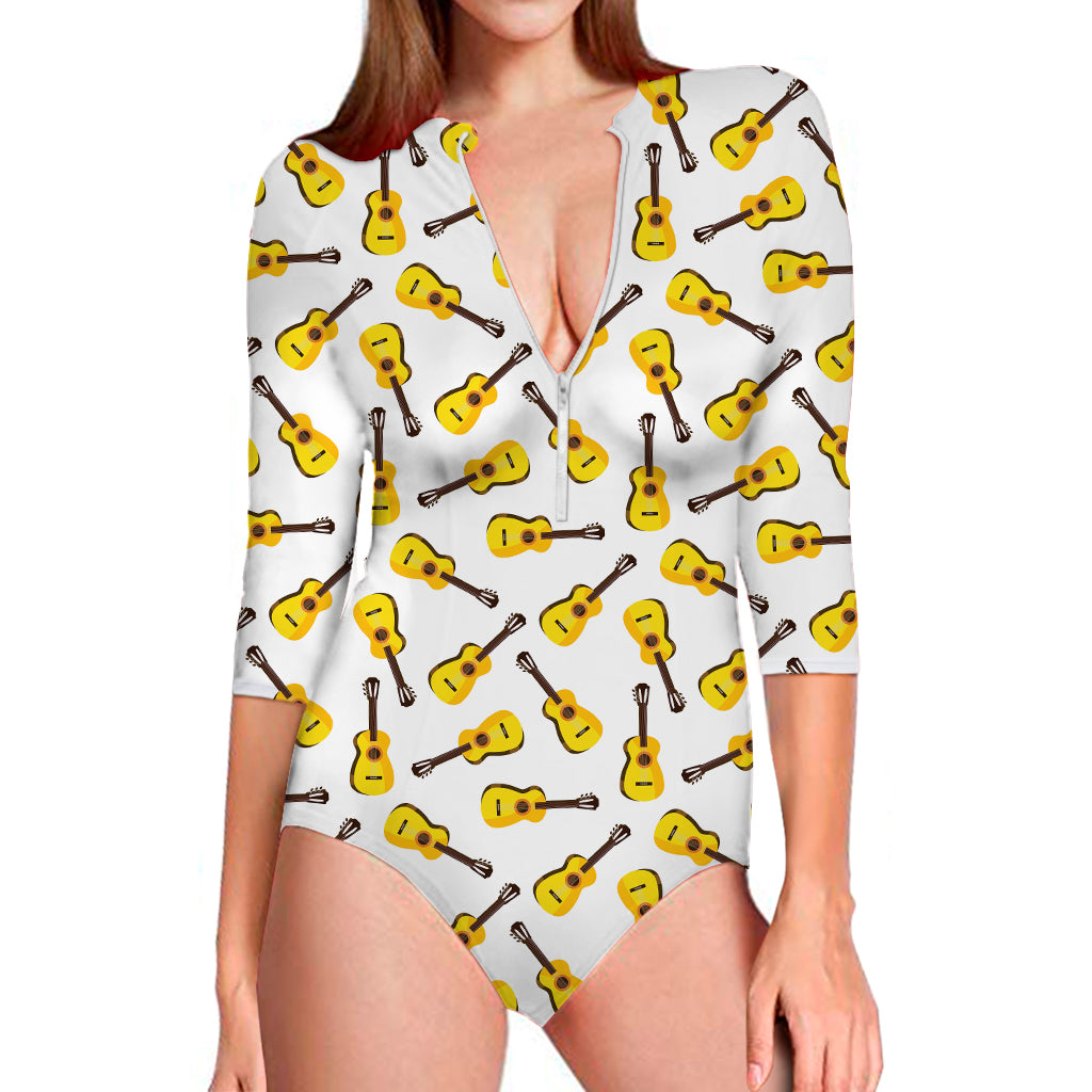 Acoustic Guitar Pattern Print Long Sleeve Swimsuit