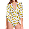 Acoustic Guitar Pattern Print Long Sleeve Swimsuit