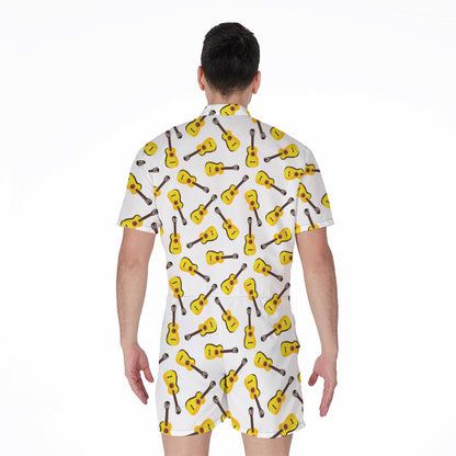 Acoustic Guitar Pattern Print Men's Rompers