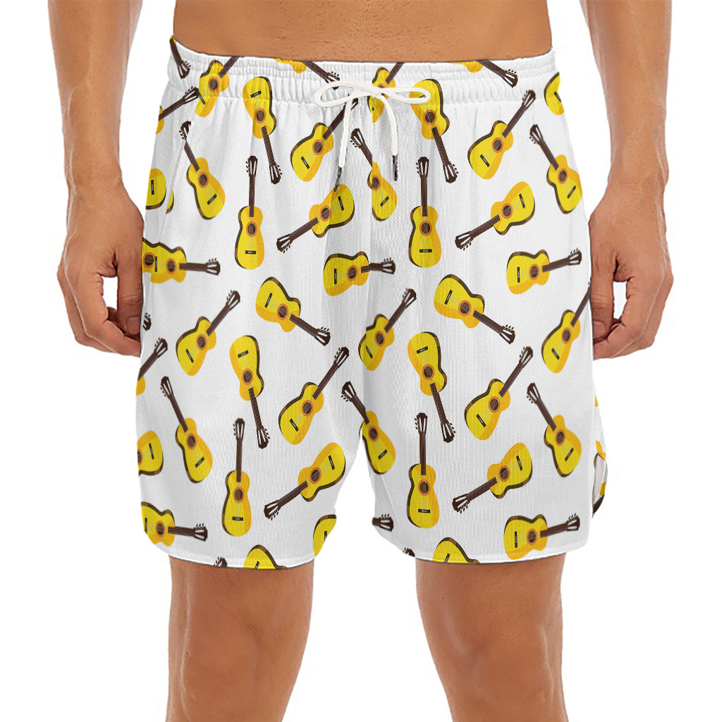 Acoustic Guitar Pattern Print Men's Split Running Shorts