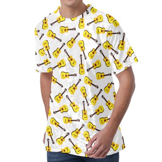 Acoustic Guitar Pattern Print Men's Velvet T-Shirt
