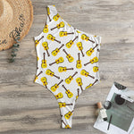 Acoustic Guitar Pattern Print One Shoulder Bodysuit