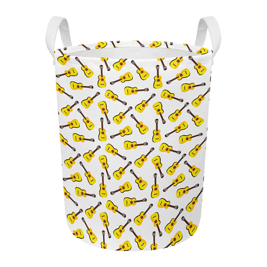 Acoustic Guitar Pattern Print Round Laundry Basket