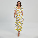 Acoustic Guitar Pattern Print Short Sleeve Maxi Dress