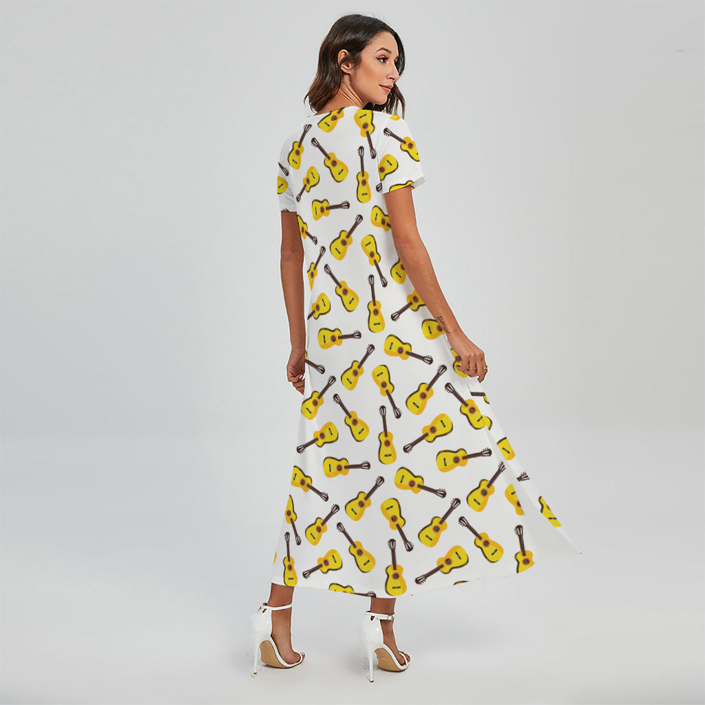 Acoustic Guitar Pattern Print Short Sleeve Maxi Dress