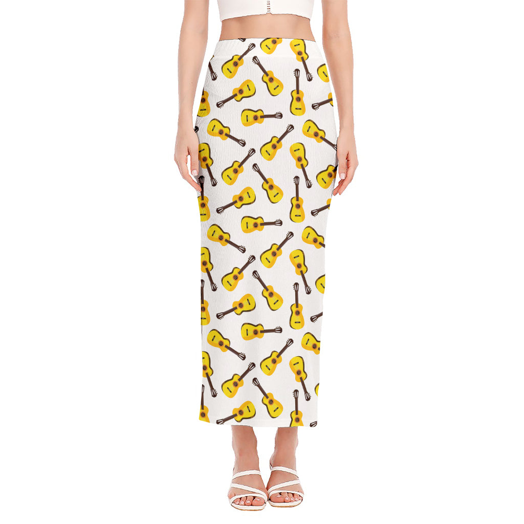 Acoustic Guitar Pattern Print Side Slit Maxi Skirt