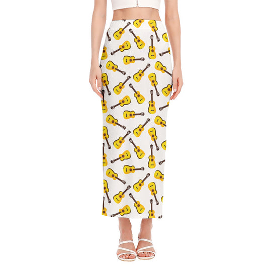 Acoustic Guitar Pattern Print Side Slit Maxi Skirt