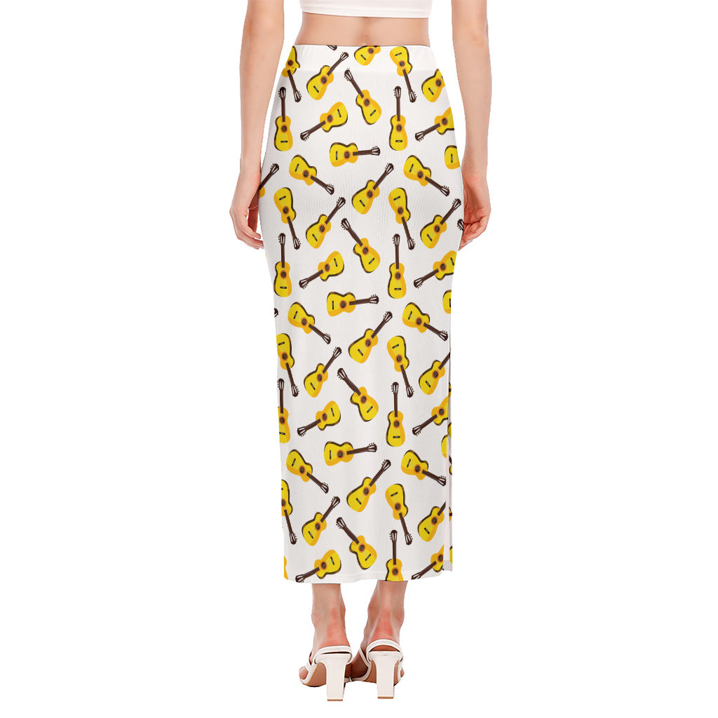 Acoustic Guitar Pattern Print Side Slit Maxi Skirt