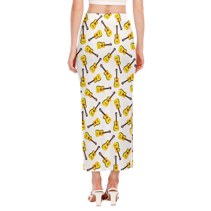 Acoustic Guitar Pattern Print Side Slit Maxi Skirt