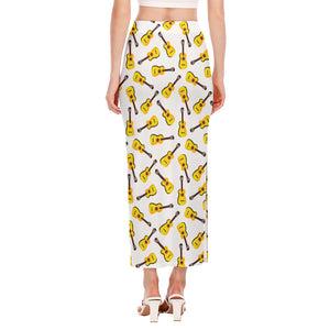 Acoustic Guitar Pattern Print Side Slit Maxi Skirt