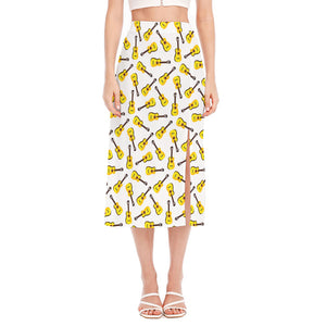 Acoustic Guitar Pattern Print Side Slit Midi Skirt