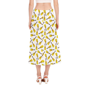 Acoustic Guitar Pattern Print Side Slit Midi Skirt