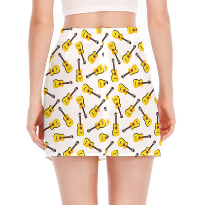 Acoustic Guitar Pattern Print Side Slit Mini Skirt
