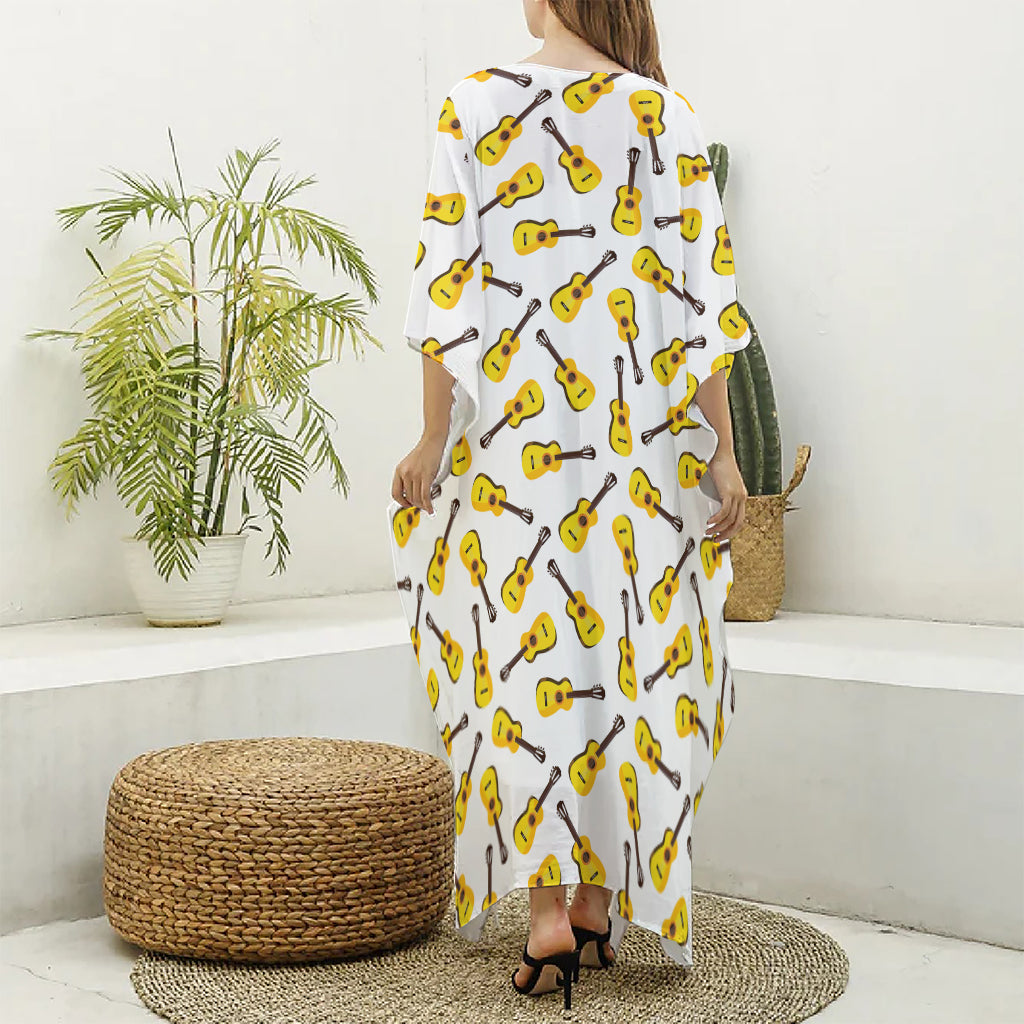 Acoustic Guitar Pattern Print Silk V-Neck Kaftan Dress