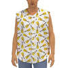 Acoustic Guitar Pattern Print Sleeveless Baseball Jersey