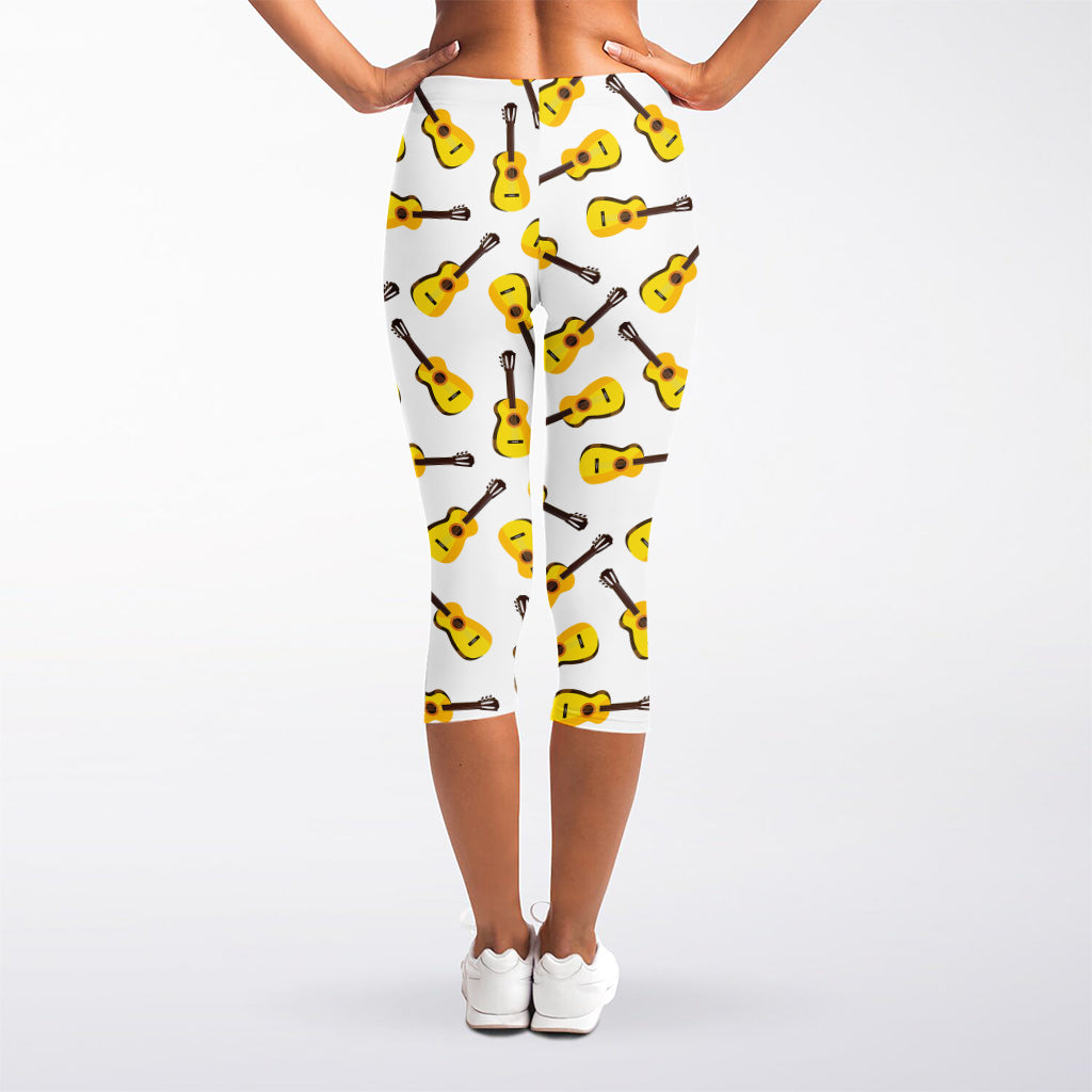 Acoustic Guitar Pattern Print Women's Capri Leggings