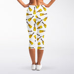 Acoustic Guitar Pattern Print Women's Capri Leggings