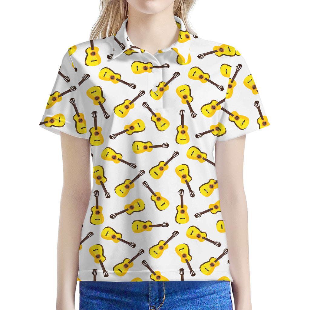 Acoustic Guitar Pattern Print Women's Polo Shirt