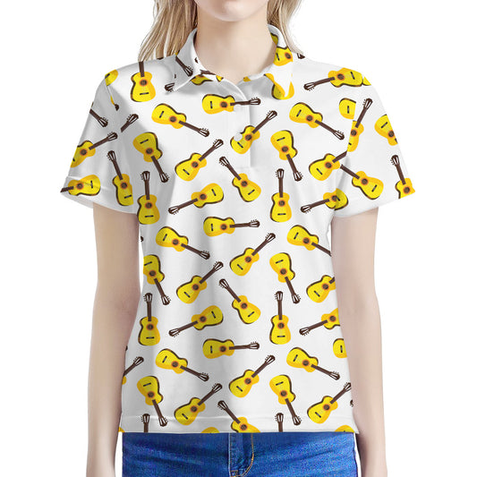 Acoustic Guitar Pattern Print Women's Polo Shirt