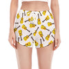 Acoustic Guitar Pattern Print Women's Split Running Shorts