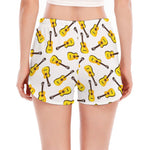 Acoustic Guitar Pattern Print Women's Split Running Shorts