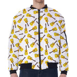 Acoustic Guitar Pattern Print Zip Sleeve Bomber Jacket
