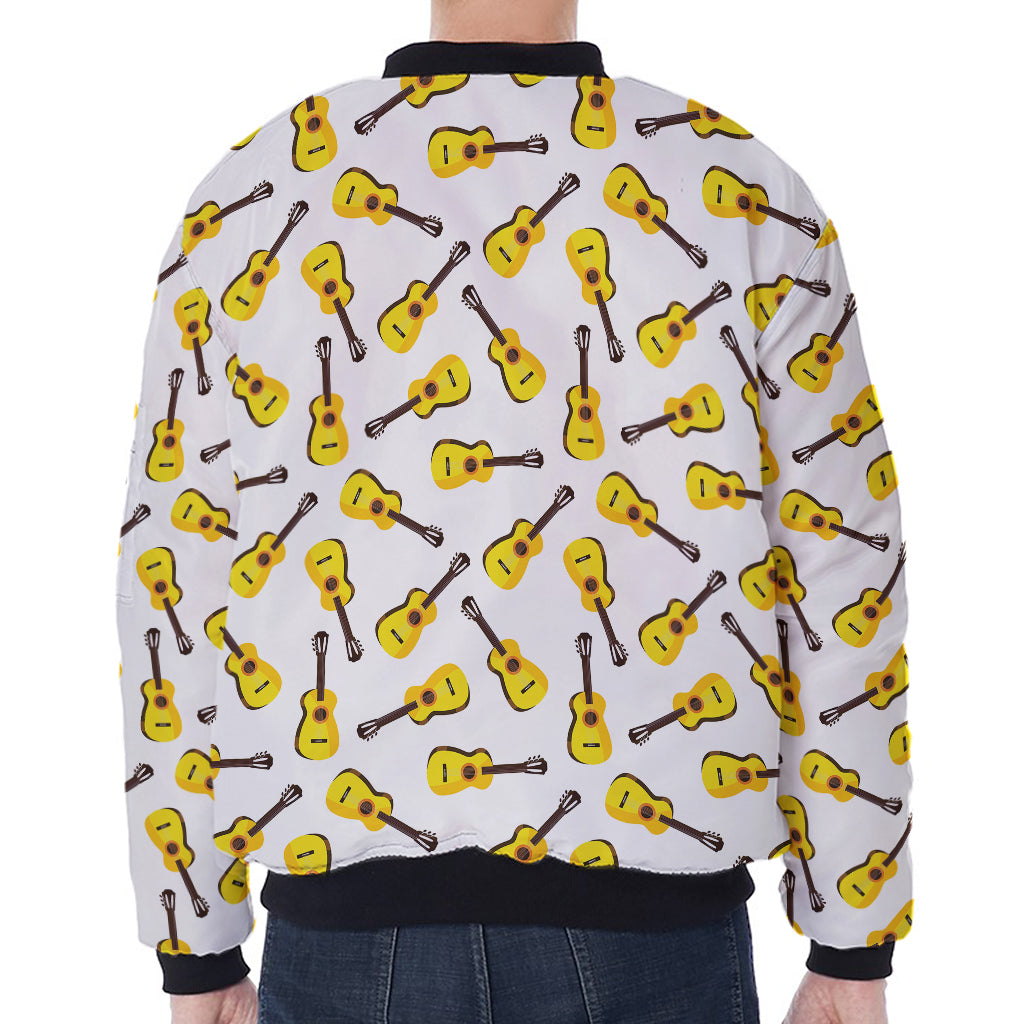 Acoustic Guitar Pattern Print Zip Sleeve Bomber Jacket