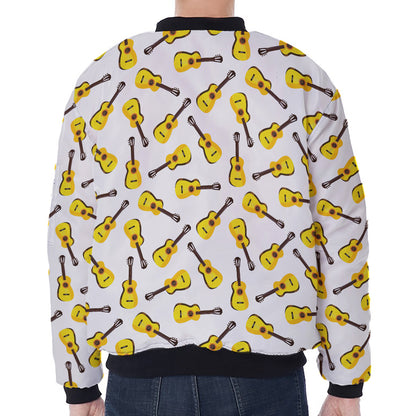 Acoustic Guitar Pattern Print Zip Sleeve Bomber Jacket