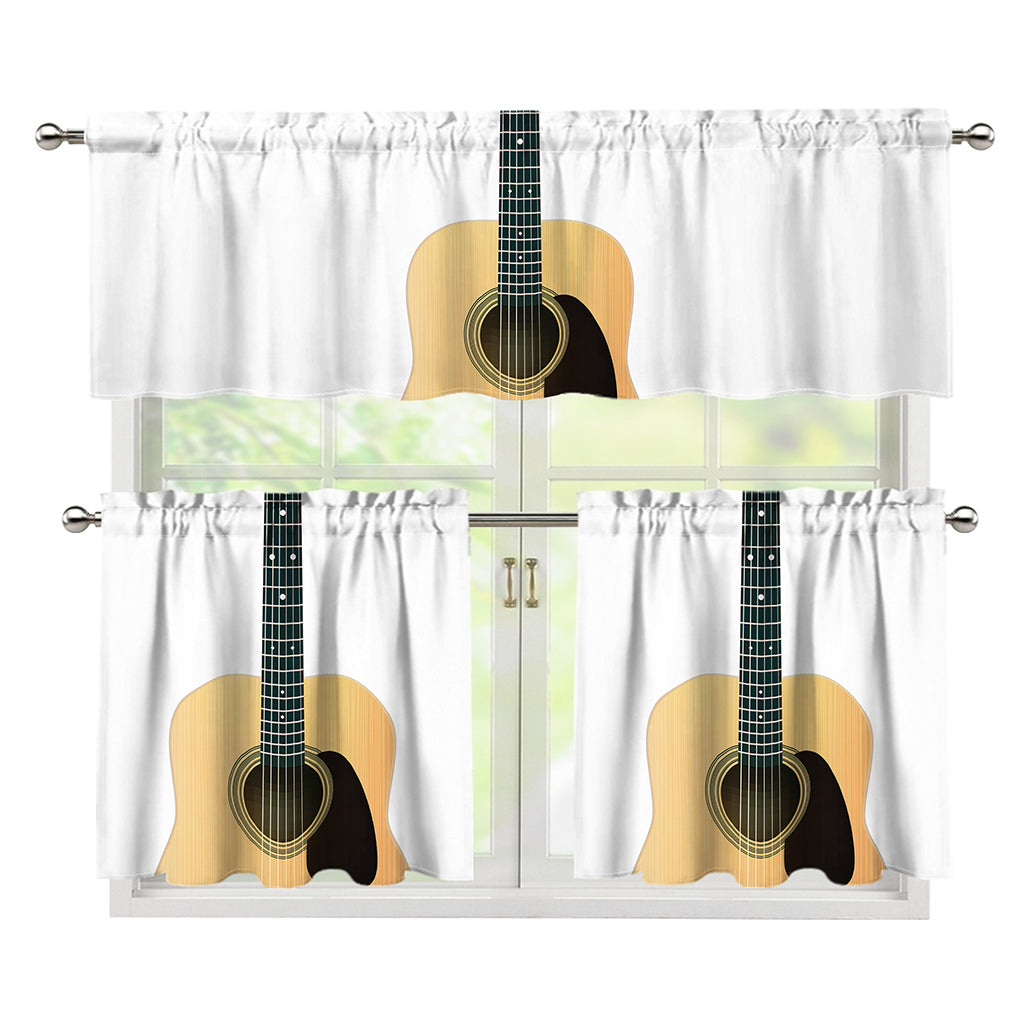 Acoustic Guitar Print 3 Piece Kitchen Curtains
