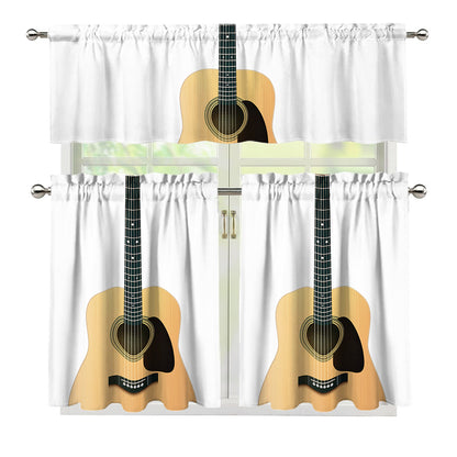 Acoustic Guitar Print 3 Piece Kitchen Curtains