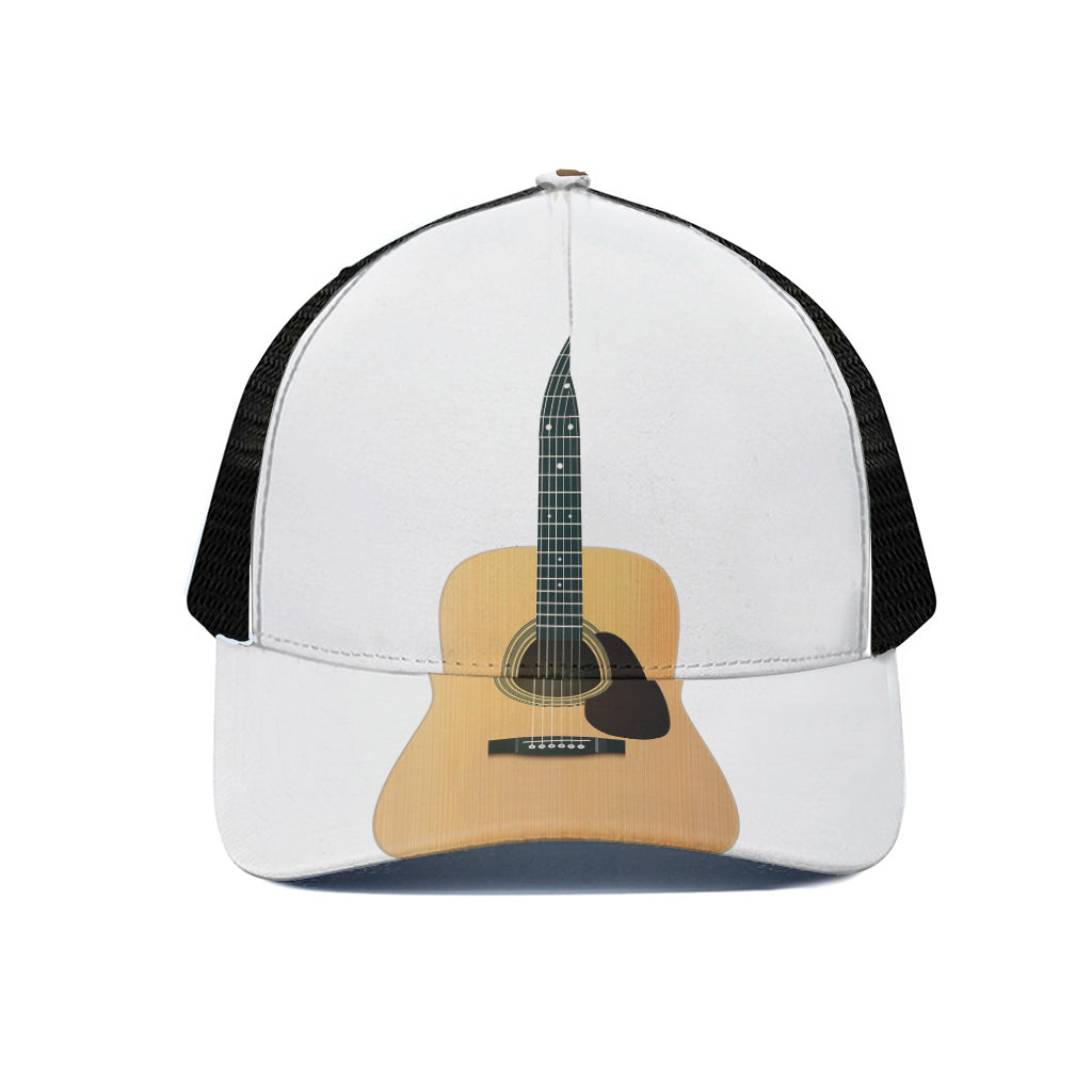 Acoustic Guitar Print Black Mesh Trucker Cap