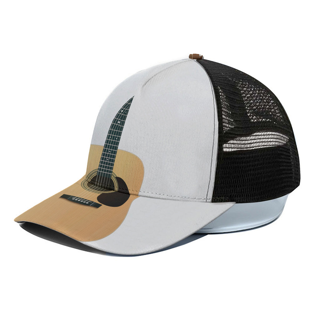 Acoustic Guitar Print Black Mesh Trucker Cap