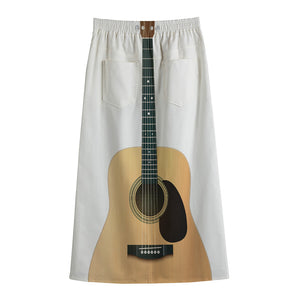 Acoustic Guitar Print Cotton Front Slit Maxi Skirt