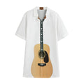 Acoustic Guitar Print Cotton Hawaiian Shirt