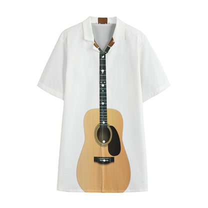 Acoustic Guitar Print Cotton Hawaiian Shirt