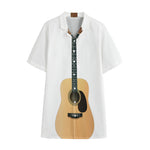 Acoustic Guitar Print Cotton Hawaiian Shirt