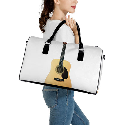 Acoustic Guitar Print Leather Duffle Bag