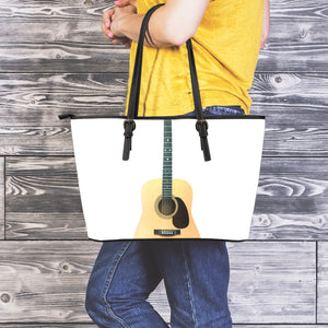 Acoustic Guitar Print Leather Tote Bag