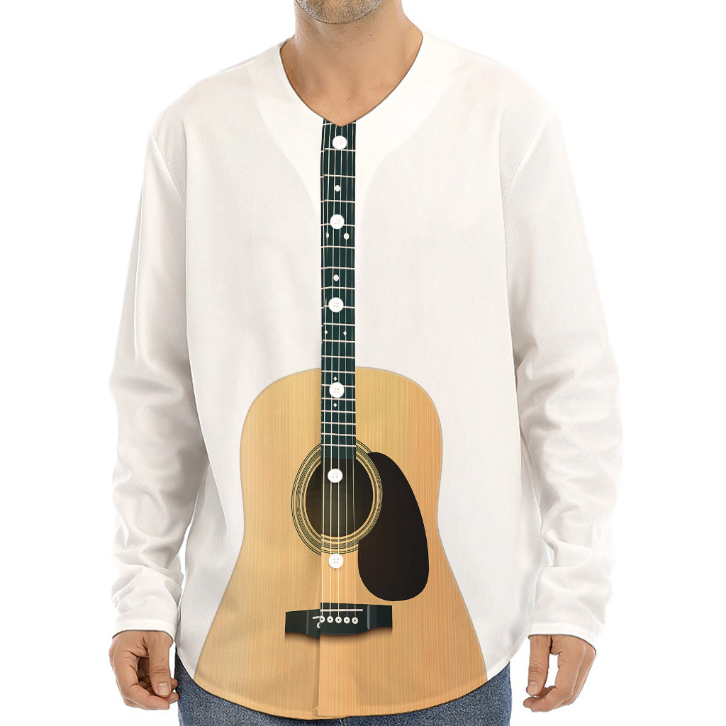 Acoustic Guitar Print Long Sleeve Baseball Jersey