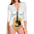Acoustic Guitar Print Long Sleeve Swimsuit